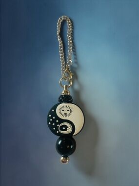 Black & White Sun Moon Yin Yang Pendant Keychain, cup or bag charm Handmade